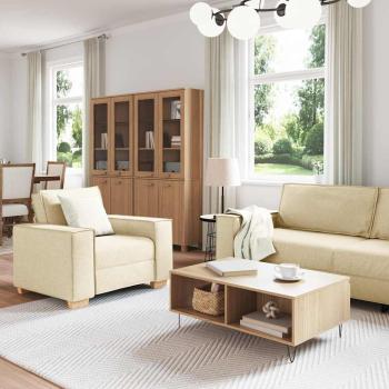 3-teiliges Sofaset mit Kissen, cremefarbenes Gewebe