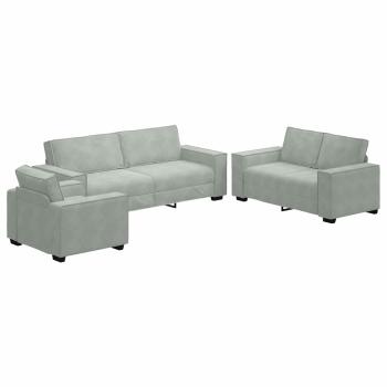 3-teiliges Sofaset mit Kissen in hellgrauem Samt