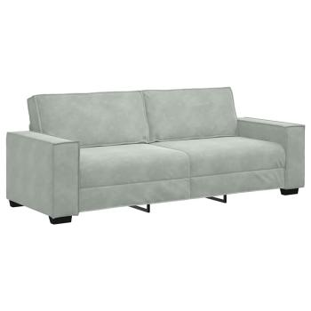 3-teiliges Sofaset mit Kissen in hellgrauem Samt