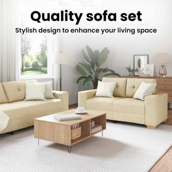 3-teiliges Sofaset mit Kissen, cremefarbene Stoff