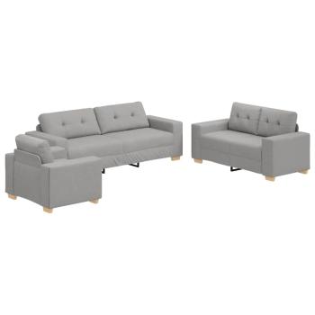 3-teiliges Sofa-Set mit Kissen in Wolken-Grau