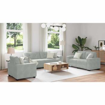 3-teilige Sofagarnitur mit Kissen Hellgrau Velvet