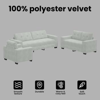 3-teilige Sofagarnitur mit Kissen Hellgrau Velvet