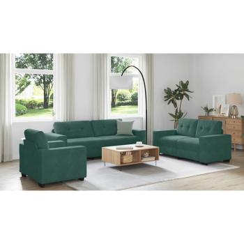 3-teiliges Sofaset mit Kissen in dunkelgrünem Samt