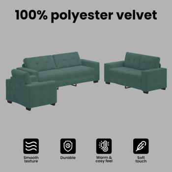 3-teiliges Sofaset mit Kissen in dunkelgrünem Samt