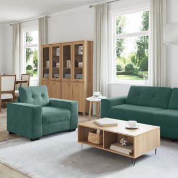 3-teiliges Sofaset mit Kissen in dunkelgrünem Samt