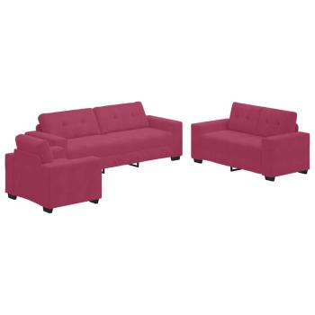 3-teiliges Sofaset mit Kissen Weinrot Samt