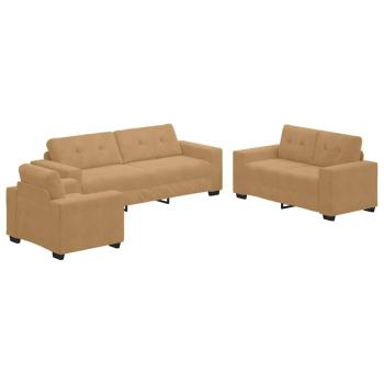 3-teiliges Sofaset mit Kissen aus braunem Samt