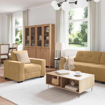 3-teiliges Sofaset mit Kissen aus braunem Samt