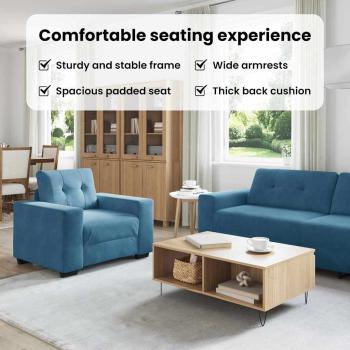 3-teilige Sofaset mit Kissen Blau Velvet