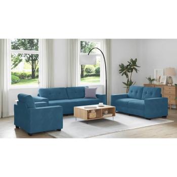 3-teilige Sofaset mit Kissen Blau Velvet