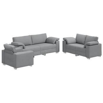 3-teiliges Sofaset mit Kissen in hellem Grau
