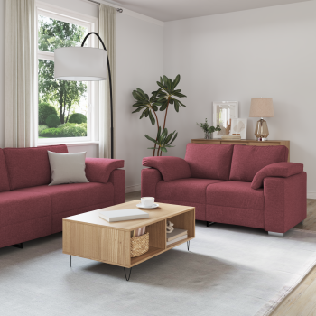 2-teiliges Sofaset mit Kissen Weinrot Stoff