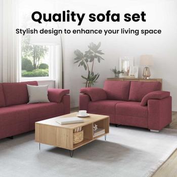 2-teiliges Sofaset mit Kissen Weinrot Stoff