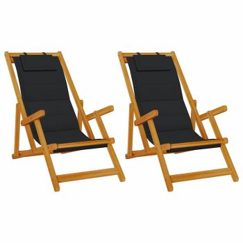 Faltbare Strandstühle 2er Set Schwarz Akazienholz & Textilene