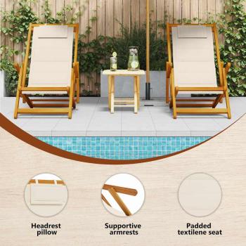 Faltbare Strandstühle 2er-Set Creme, Akazienholz und Textilene