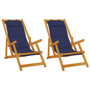 Faltbare Strandstühle 2er Set Blau aus Akazienholz & Textilene