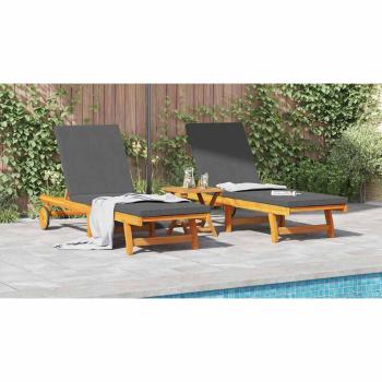 Sonnenliegen 2er Set mit Rädern und Kissen aus Akazienholz