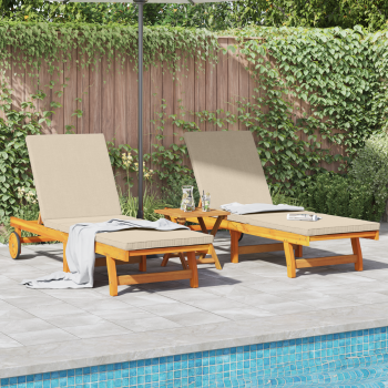 Sonnenliegen 2er Set mit Rädern und Kissen aus massivem Akazienholz