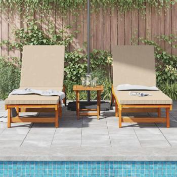Sonnenliegen 2er Set mit Rädern und Kissen aus massivem Akazienholz