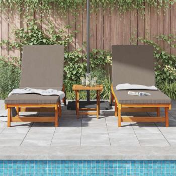 Sonnenliegen 2er Set mit Rädern und Kissen aus robustem Akazienholz