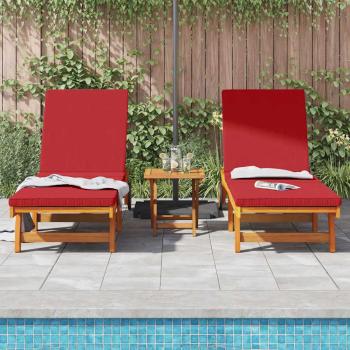 2er Set Sonnenliegen mit Rädern und Kissen aus massivem Akazienholz