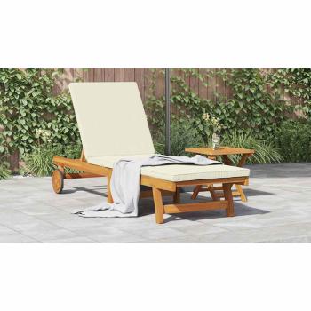 Rollbare Sonnenliege mit Tisch und Kissen aus massivem Akazienholz