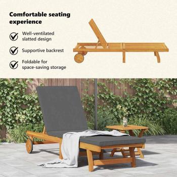 Rollbare Sonnenliege mit Tisch und Kissen aus Akazienholz