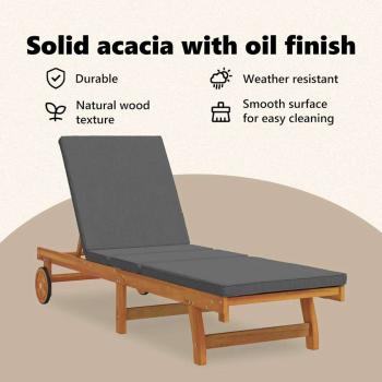 Rollbare Sonnenliege mit Tisch und Kissen aus Akazienholz