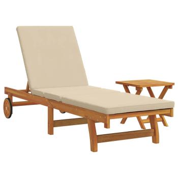 ARDEBO.de - Roll-Sonnenliege mit Tisch und Kissen aus massivem Akazienholz