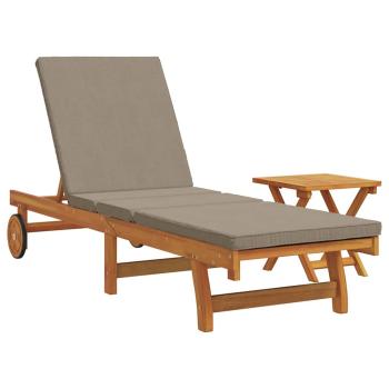 Sonnenliege mit Rollen, Tisch und Kissen aus massivem Akazienholz