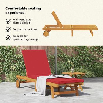 Rollen-Sonnenliege mit Tisch und Kissen aus solidem Akazienholz