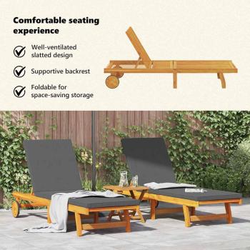 Rollenliegestühle 2er Set mit Tisch und Kissen aus massivem Akazienholz