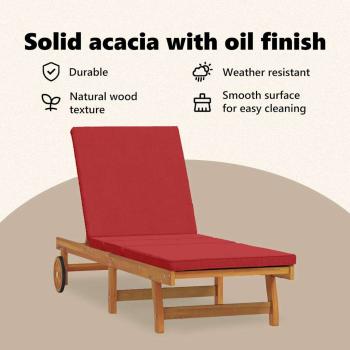 Rollbare Sonnenliegen 2er Set mit Tisch & Kissen aus Akazienholz