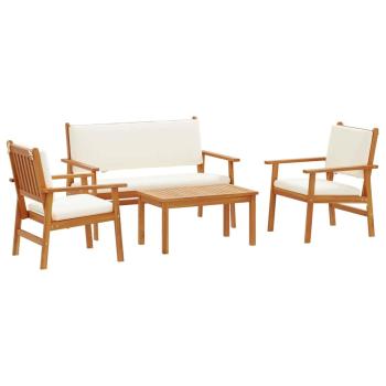4-teiliges Garten-Sofa-Set mit Kissen aus massivem Akazienholz