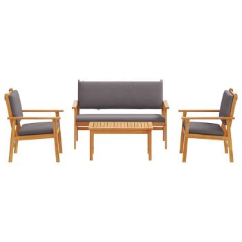4-teiliges Garten-Sofa-Set mit Kissen aus massivem Akazienholz