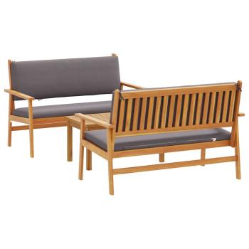 3-teiliges Garten-Sofaset mit Kissen aus massivem Akazienholz