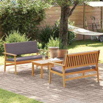 3-teiliges Garten-Sofaset mit Kissen aus massivem Akazienholz