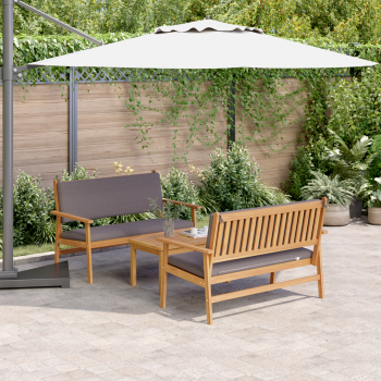 3-teiliges Garten-Sofaset mit Kissen aus massivem Akazienholz