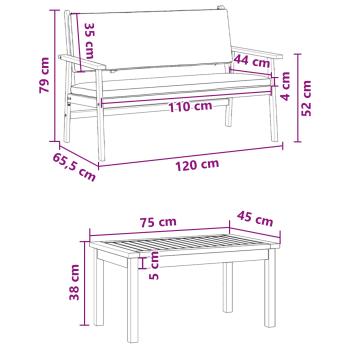 3-teiliges Garten-Sofaset mit Kissen aus massivem Akazienholz