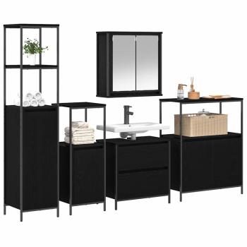 5-teiliges Badmöbel-Set Schwarz Eichenholzwerkstoff