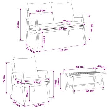 4-teiliges Bistro-Set mit Kissen aus massivem Akazienholz