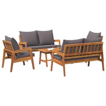 5-teiliges Bistro-Set mit Kissen aus massivem Akazienholz