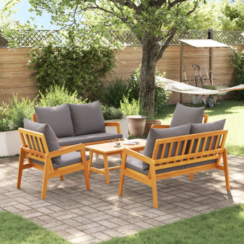 5-teiliges Bistro-Set mit Kissen aus massivem Akazienholz