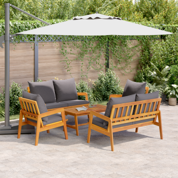 5-teiliges Bistro-Set mit Kissen aus massivem Akazienholz