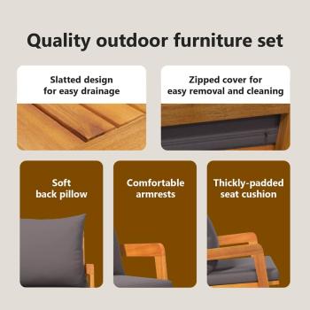 5-teiliges Bistro-Set mit Kissen aus massivem Akazienholz
