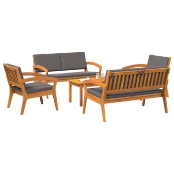 5-teiliges Bistro-Set mit Kissen aus massivem Akazienholz