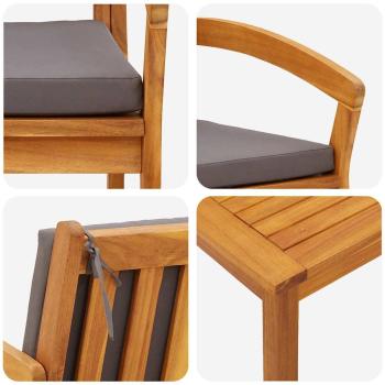 5-teiliges Bistro-Set mit Kissen aus massivem Akazienholz