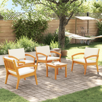 5-teiliges Bistro-Set mit Kissen aus Akazienholz