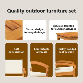 5-teiliges Bistro-Set mit Kissen aus Akazienholz